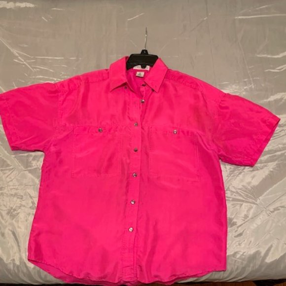 Express Fuchsia 100% Silk Button Down Shirt - Picture 9 of 9